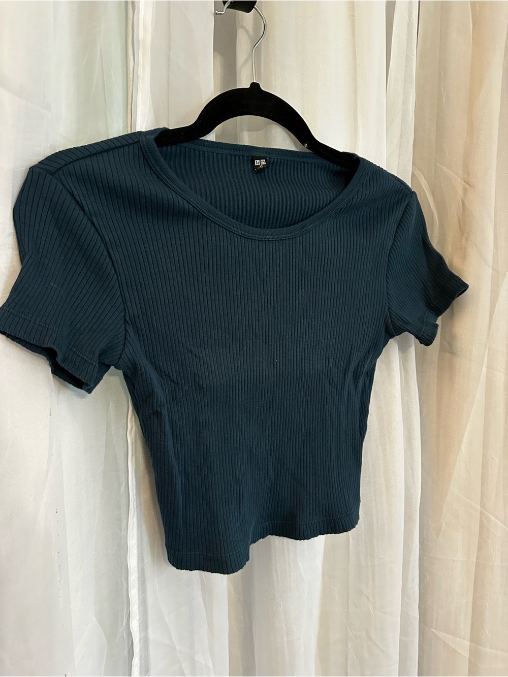 Uniqlo Ribbed Short Sleeve Tee - Teal Blue